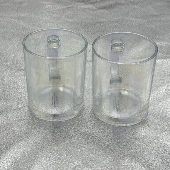 Clear iridescent Glass Coffee Mug Set of 2 Handle Tea Modern Classic Minimalist - Picture 8 of 10
